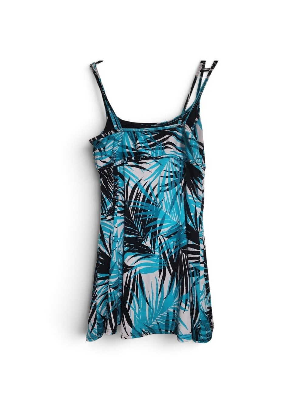 Beach Belle Blue Tropical Print One Piece Swim Suit Attached Skirt SZ 18
